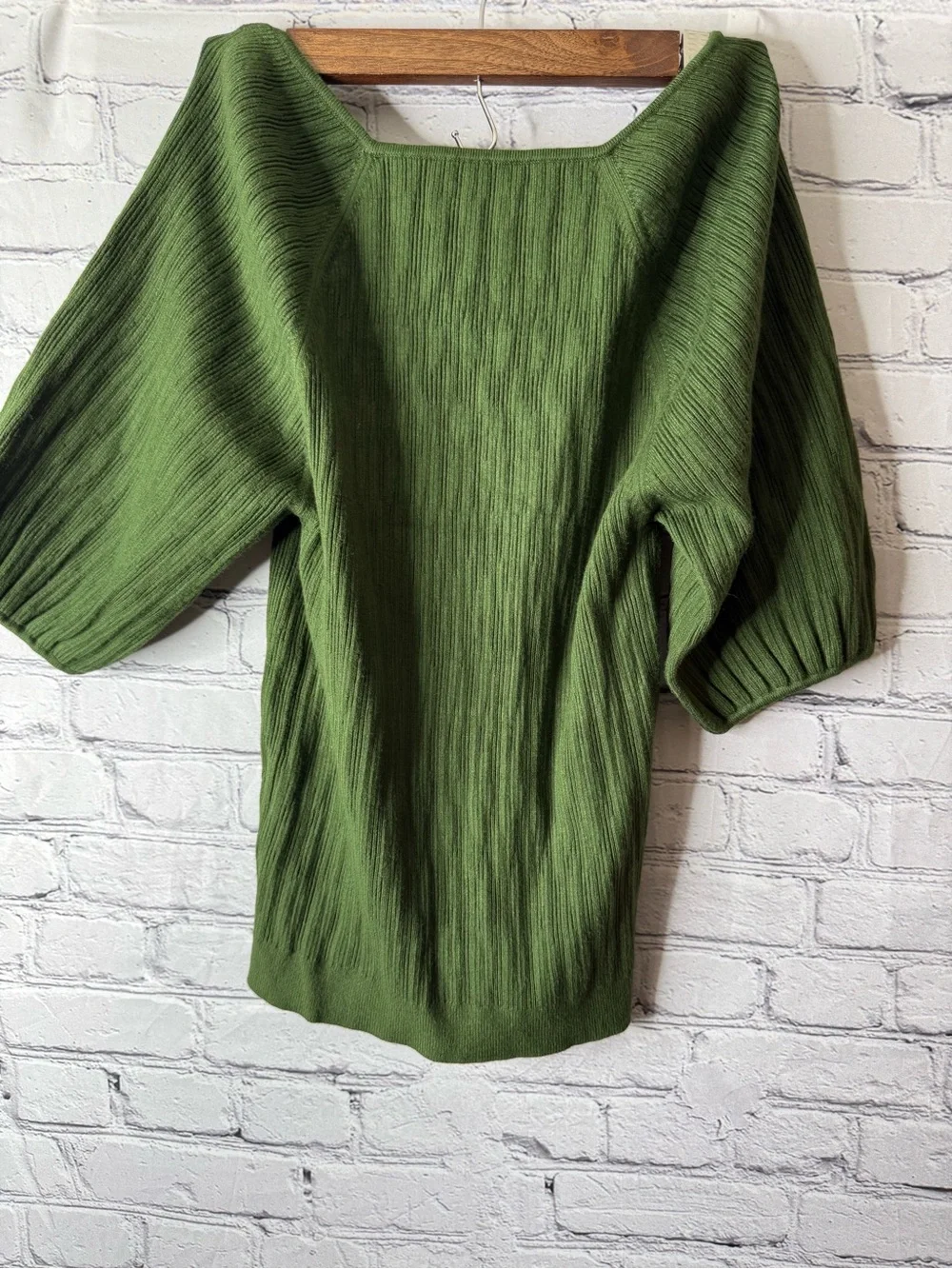J. Crew Olive Green Square Neck Puff Sleeve Sweater size medium